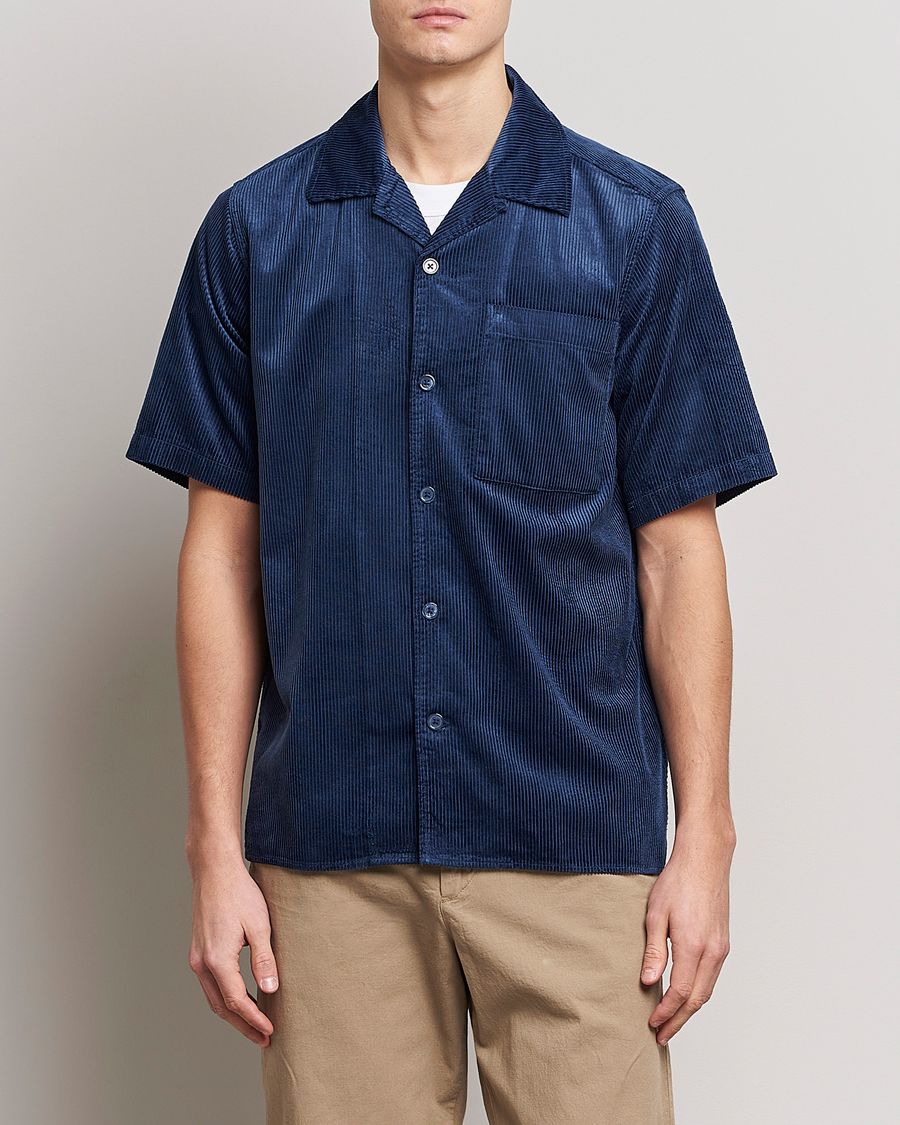 Herr | Kortärmade skjortor | NN07 | Julio Tencel Corduroy Short Sleeve Shirt Sargasso Sea