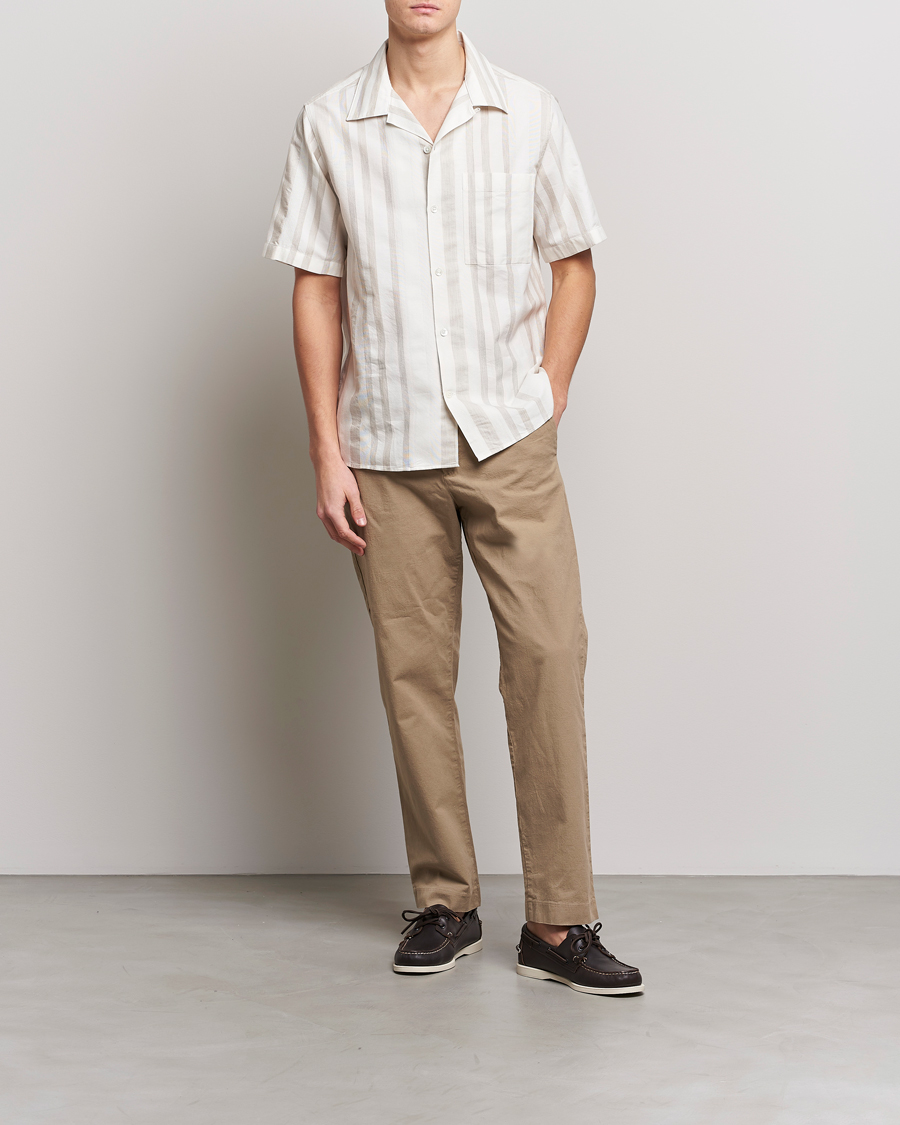 Herr | Skjortor | NN07 | Julio Block Stripe Short Sleeve Shirt Khaki/White