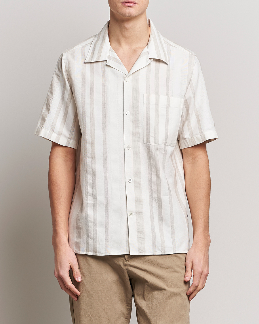 Herr | Skjortor | NN07 | Julio Block Stripe Short Sleeve Shirt Khaki/White
