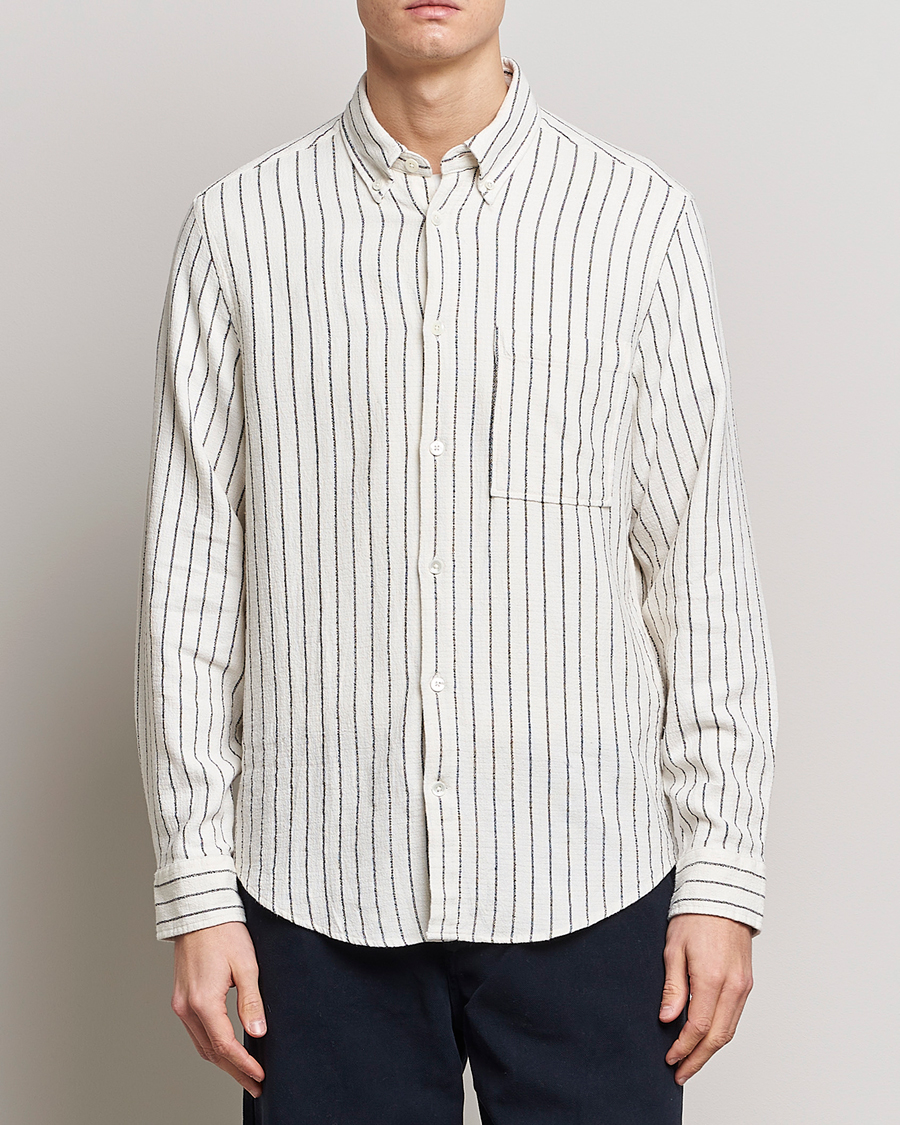 Herr |  | NN07 | Arne Linen Striped Shirt Navy/White