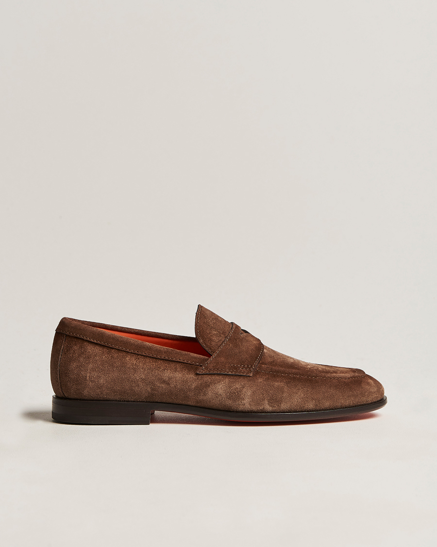 Herr | Santoni Penny Loafer Dark Brown Suede | Santoni | Penny Loafer Dark Brown Suede