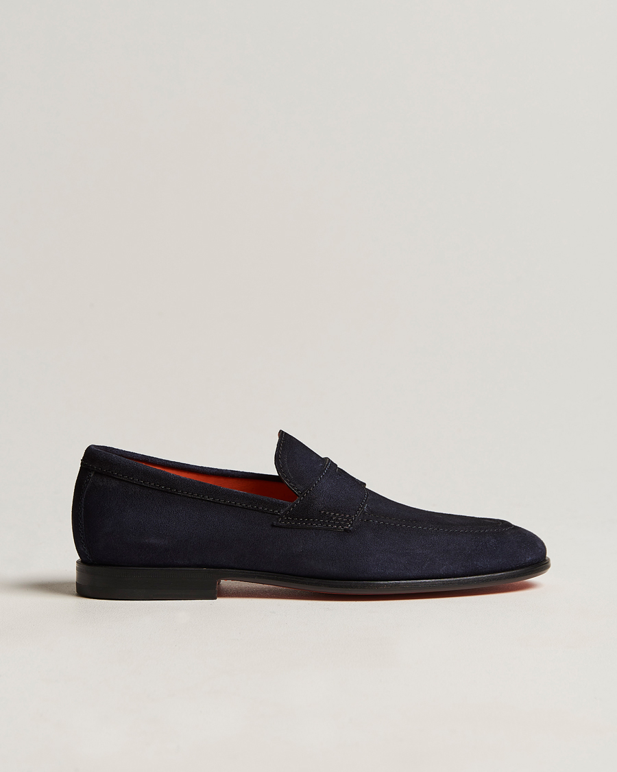 Herr | Santoni Penny Loafer Navy Suede | Santoni | Penny Loafer Navy Suede