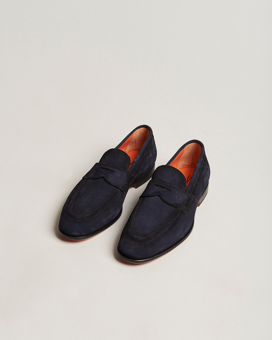Herr | Santoni Penny Loafer Navy Suede | Santoni | Penny Loafer Navy Suede