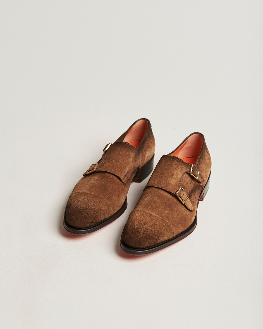 Herr | Santoni Double Monk Shoe Brown Suede | Santoni | Double Monk Shoe Brown Suede