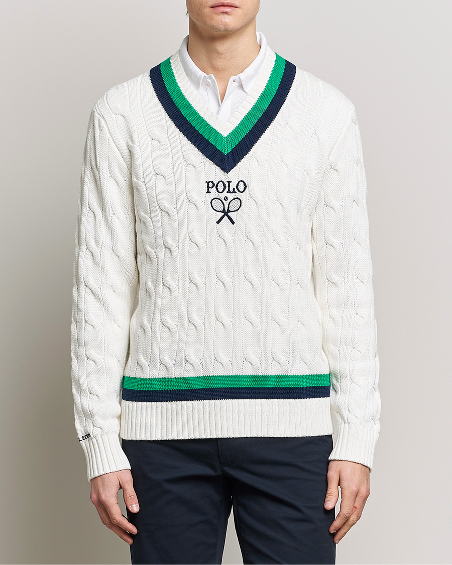 Herr | Tröjor | Polo Ralph Lauren | Knitted V-Neck Cricket Sweater Ceramic White