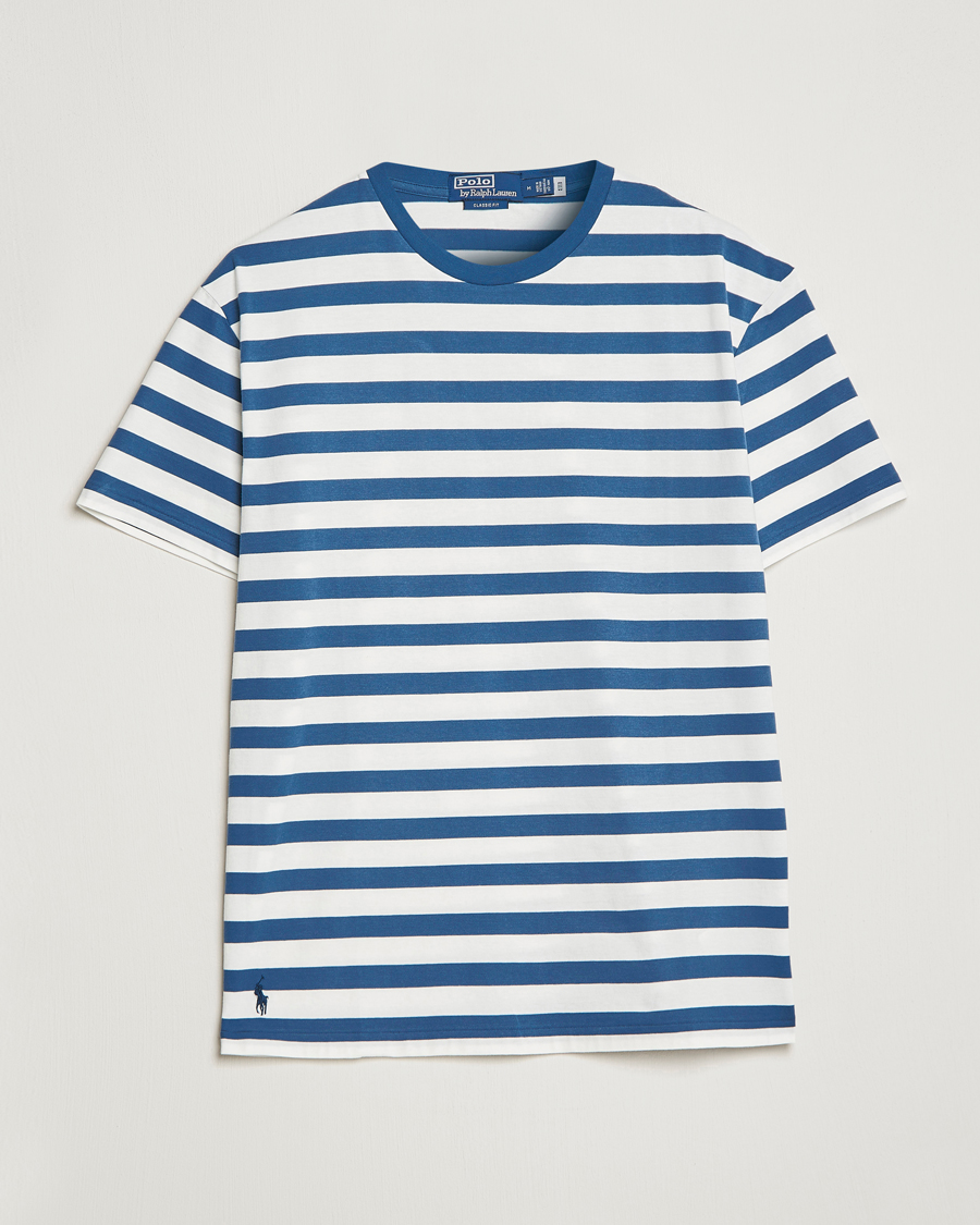 Herr | T-Shirts | Polo Ralph Lauren | Brushed Spa Jersey Striped Crew Neck T-Shirt White/Blue