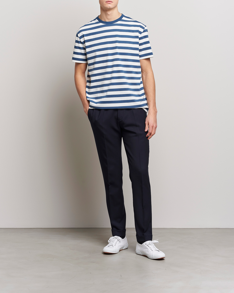 Herr | T-Shirts | Polo Ralph Lauren | Brushed Spa Jersey Striped Crew Neck T-Shirt White/Blue