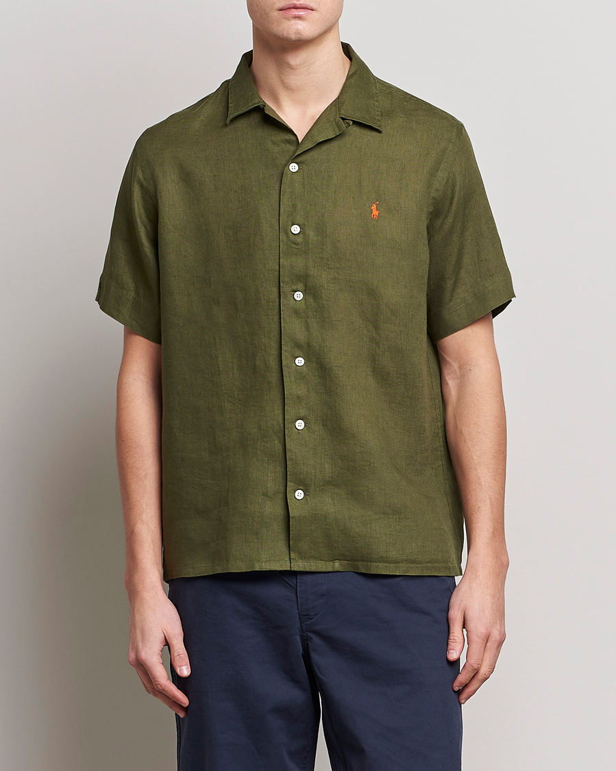 Herr |  | Polo Ralph Lauren | Linen Camp Collar Short Sleeve Shirt Dark Sage