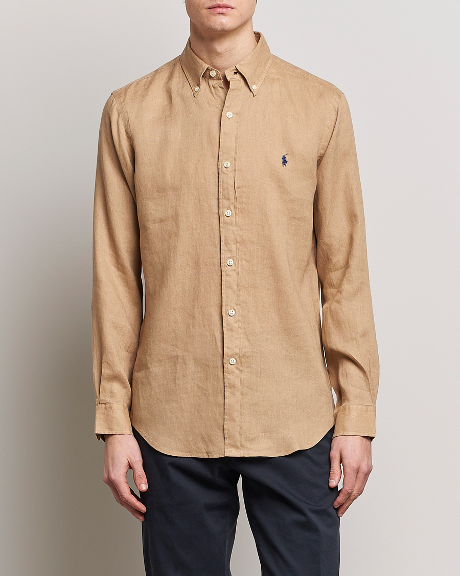 Herre | Polo Ralph Lauren | Polo Ralph Lauren | Custom Fit Linen Button Down Vintage Khaki