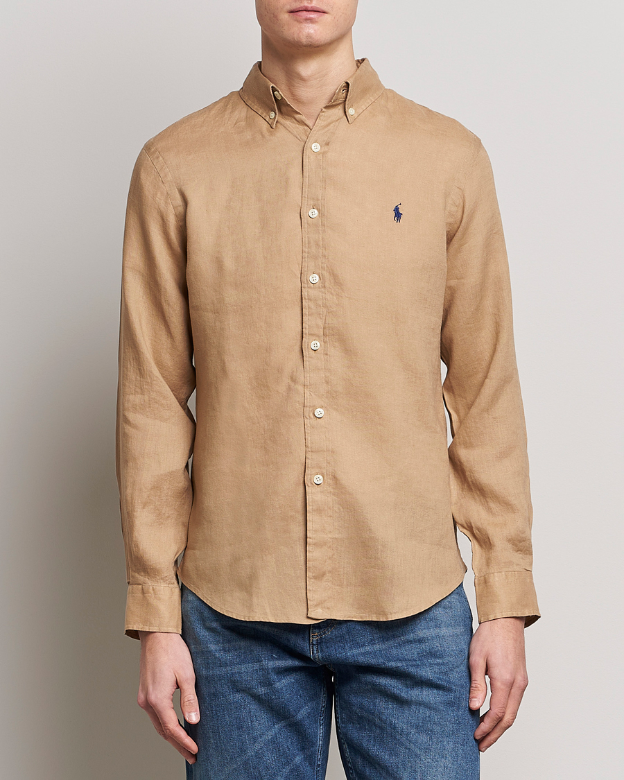 Herr |  | Polo Ralph Lauren | Slim Fit Linen Button Down Shirt Vintage Khaki