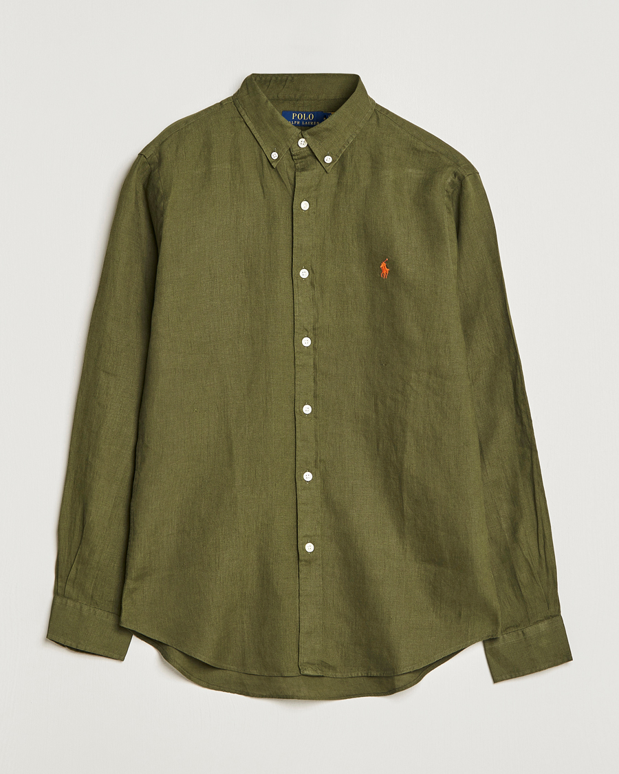 Herr | Skjortor | Polo Ralph Lauren | Slim Fit Linen Button Down Shirt Dark Sage