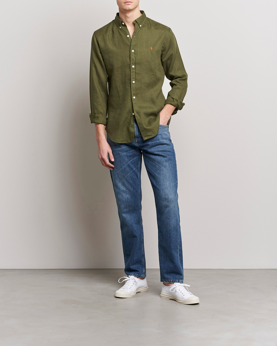 Herr | Skjortor | Polo Ralph Lauren | Slim Fit Linen Button Down Shirt Dark Sage