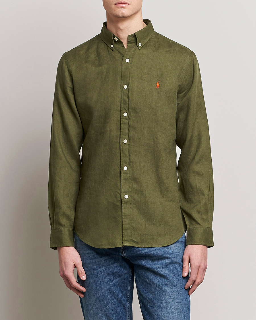 Herr | Skjortor | Polo Ralph Lauren | Slim Fit Linen Button Down Shirt Dark Sage