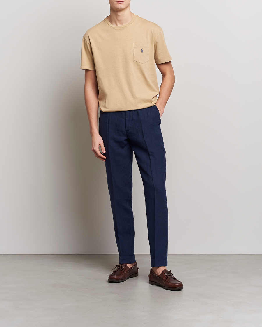 Herr | T-Shirts | Polo Ralph Lauren | Cotton/Linen Crew Neck T-Shirt Vintage Khaki
