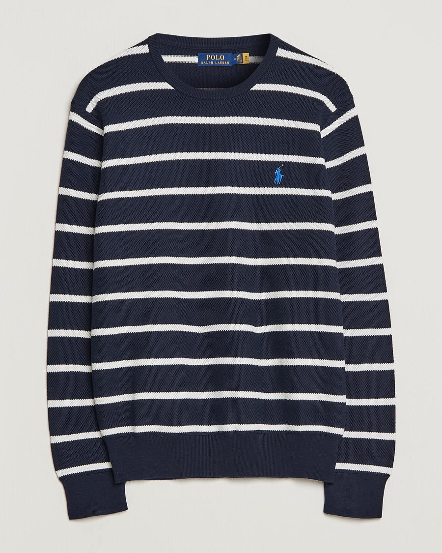 Herr | Tröjor | Polo Ralph Lauren | Textured Striped Crew Neck Sweater Navy/White