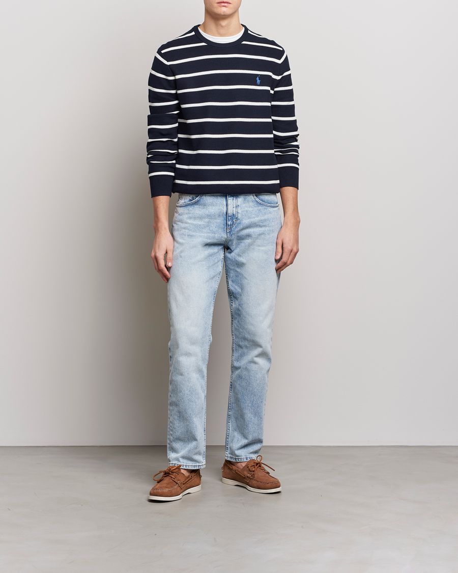 Herr | Tröjor | Polo Ralph Lauren | Textured Striped Crew Neck Sweater Navy/White