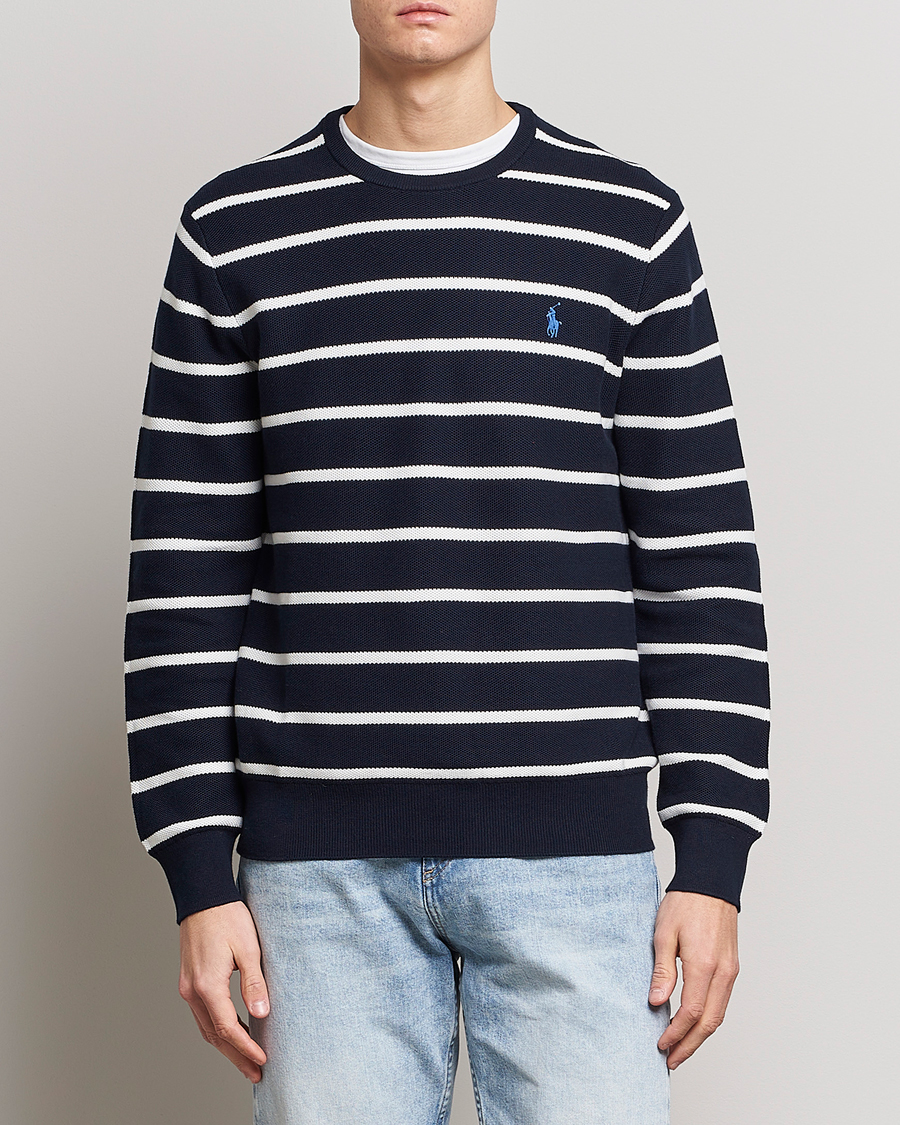Herr |  | Polo Ralph Lauren | Textured Striped Crew Neck Sweater Navy/White