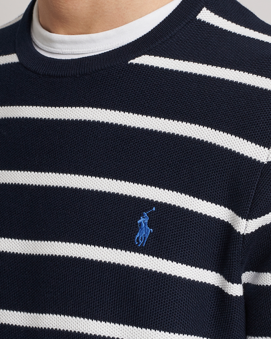 Herr | Tröjor | Polo Ralph Lauren | Textured Striped Crew Neck Sweater Navy/White