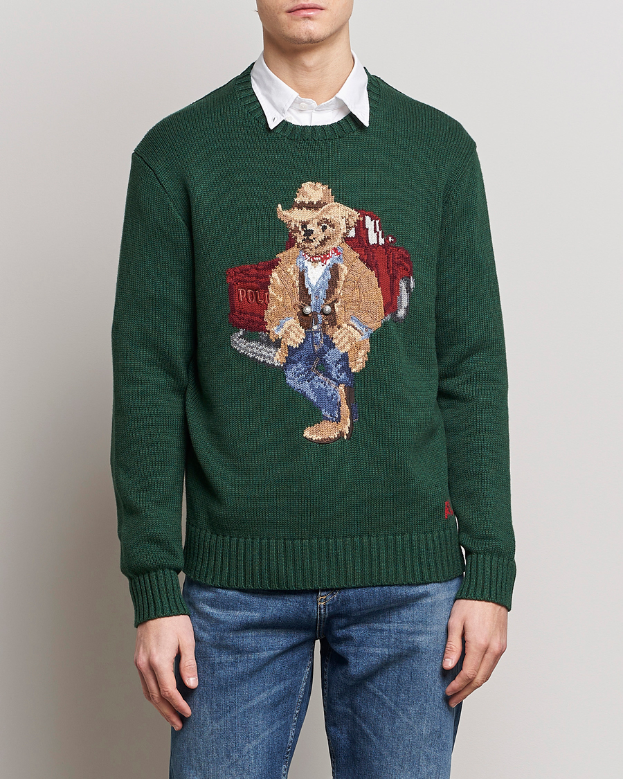 Herr | Stickade tröjor | Polo Ralph Lauren | Knitted Crew Neck Bear Sweater New Forest Heather