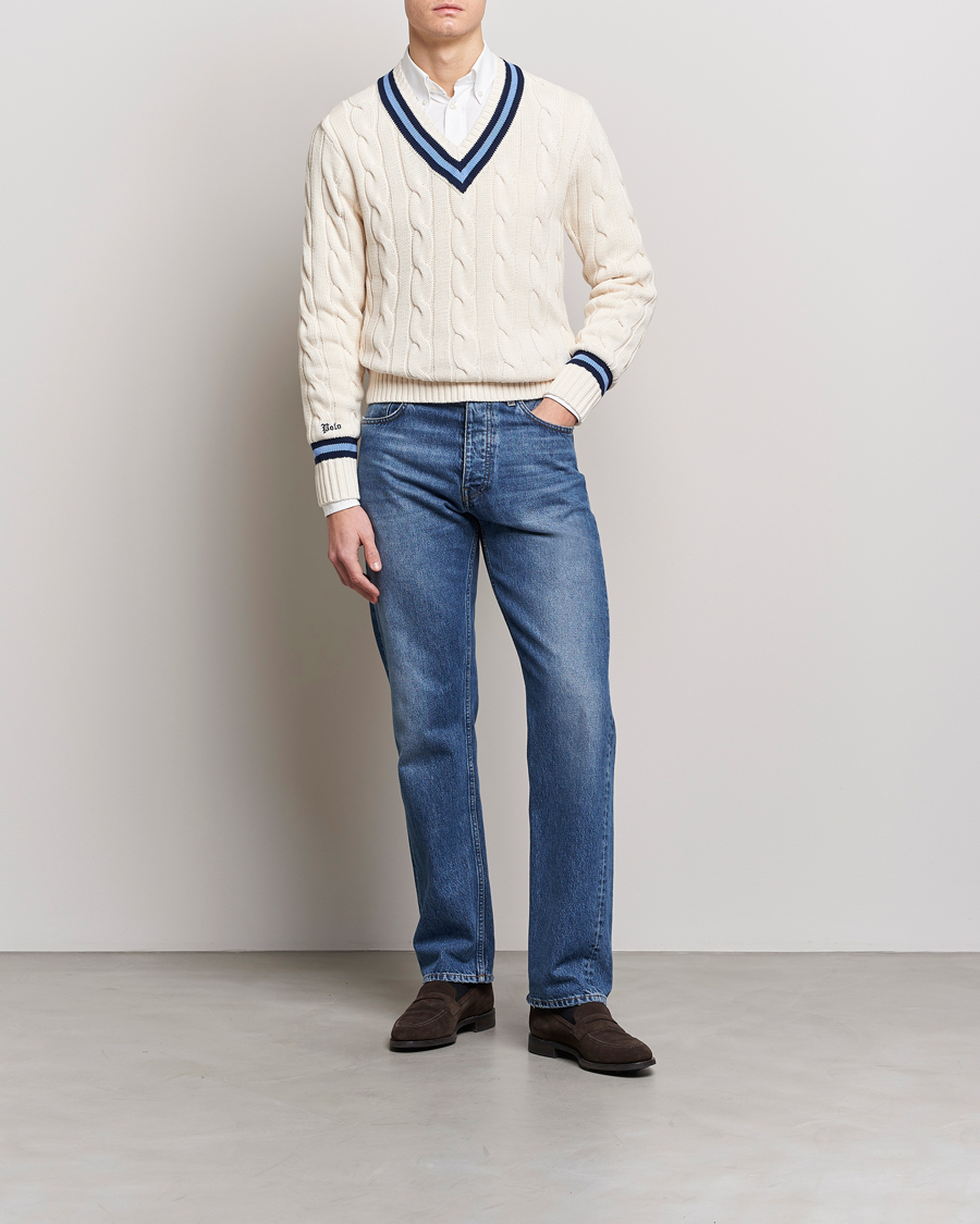 Herr | Tröjor | Polo Ralph Lauren | Cricket Sweater Cream/Navy Stripe