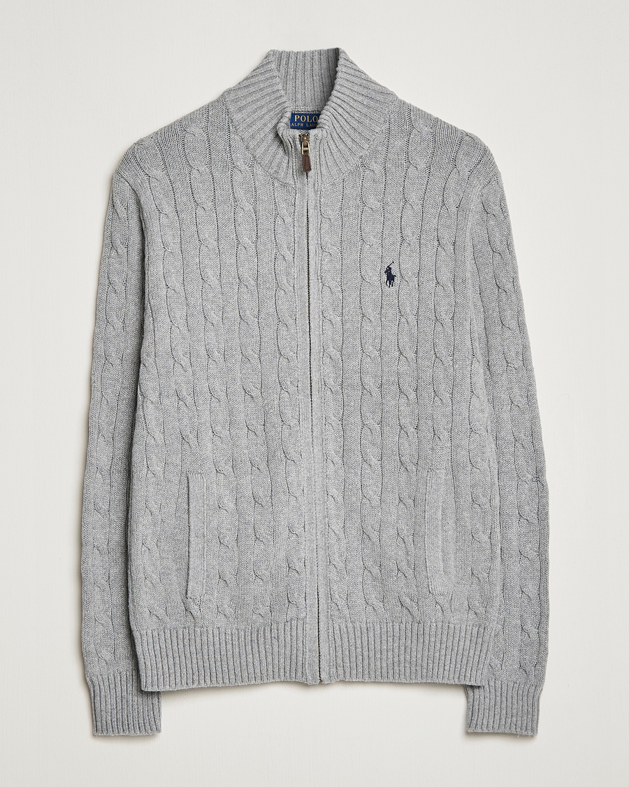 Herr | Tröjor | Polo Ralph Lauren | Cotton Cable Full Zip Fawn Grey Heather