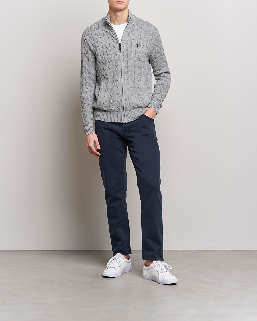 Herr | Tröjor | Polo Ralph Lauren | Cotton Cable Full Zip Fawn Grey Heather