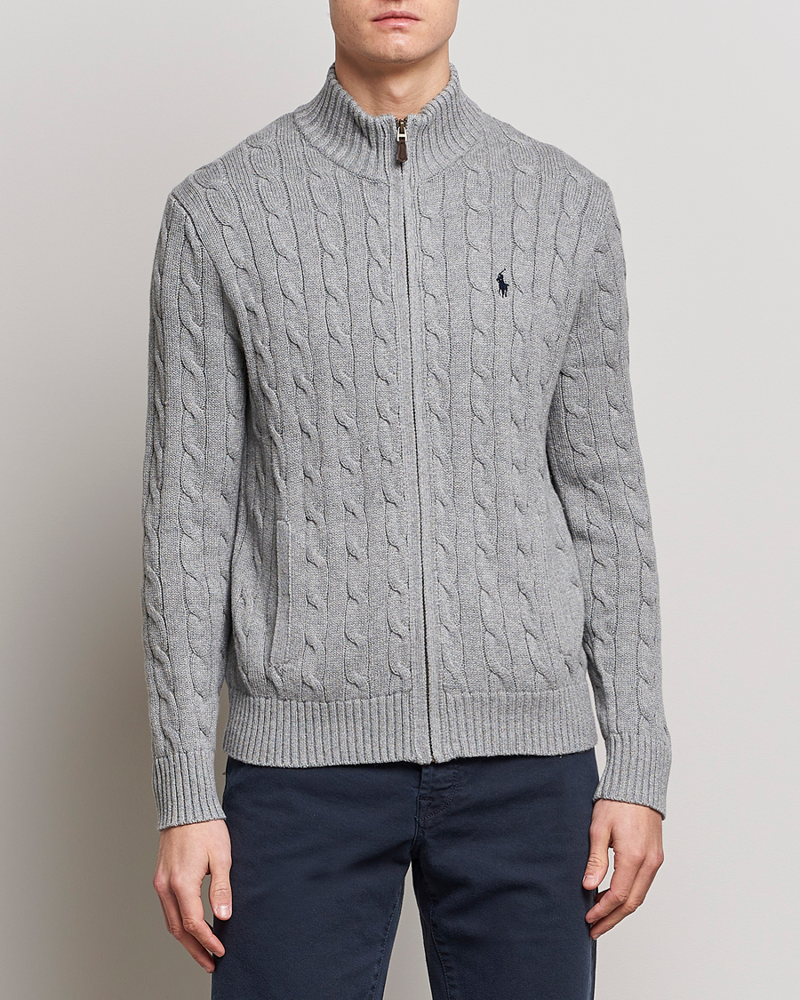 Herr | Tröjor | Polo Ralph Lauren | Cotton Cable Full Zip Fawn Grey Heather