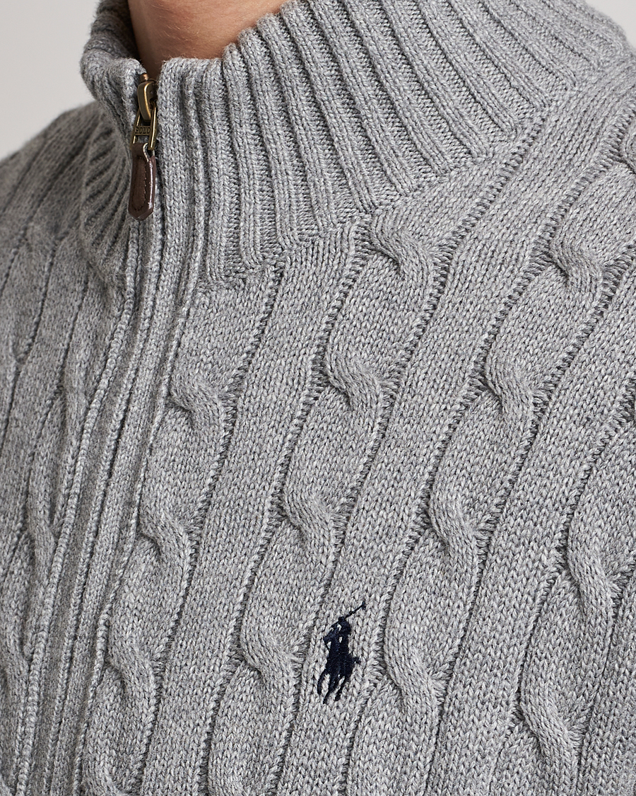 Herr | Tröjor | Polo Ralph Lauren | Cotton Cable Full Zip Fawn Grey Heather
