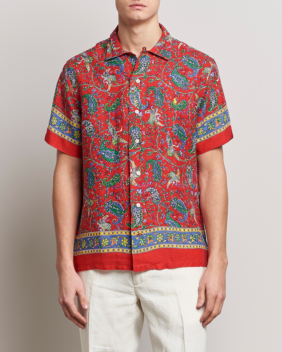 Herr | Kortärmade skjortor | Polo Ralph Lauren | Linen Printed Camp Collar Shirt Red Multi