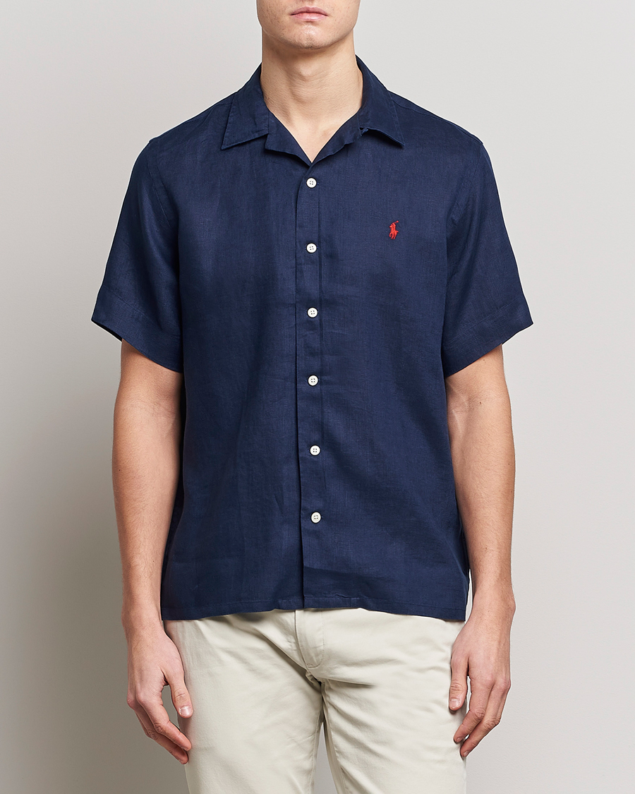 Herr | Preppy Authentic | Polo Ralph Lauren | Linen Camp Collar Short Sleeve Shirt Newport Navy