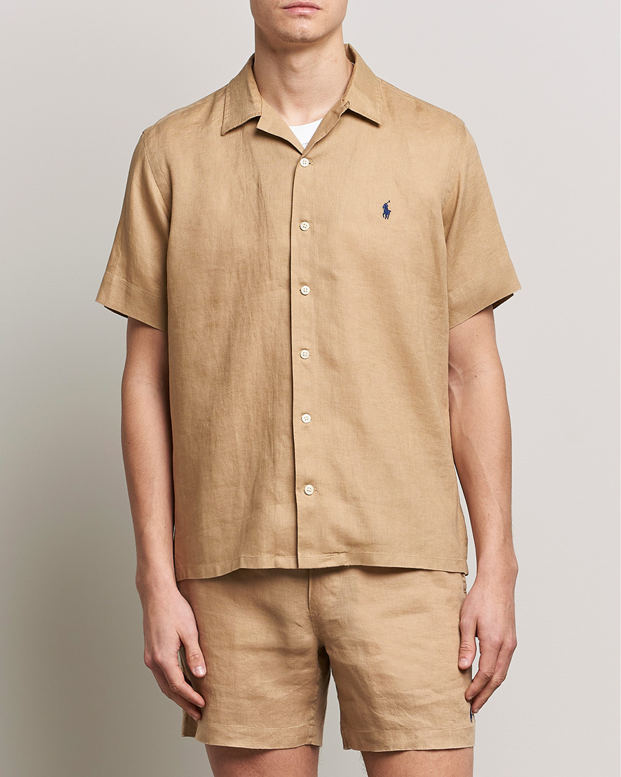 Herr | Skjortor | Polo Ralph Lauren | Linen Camp Collar Short Sleeve Shirt Vintage Khaki