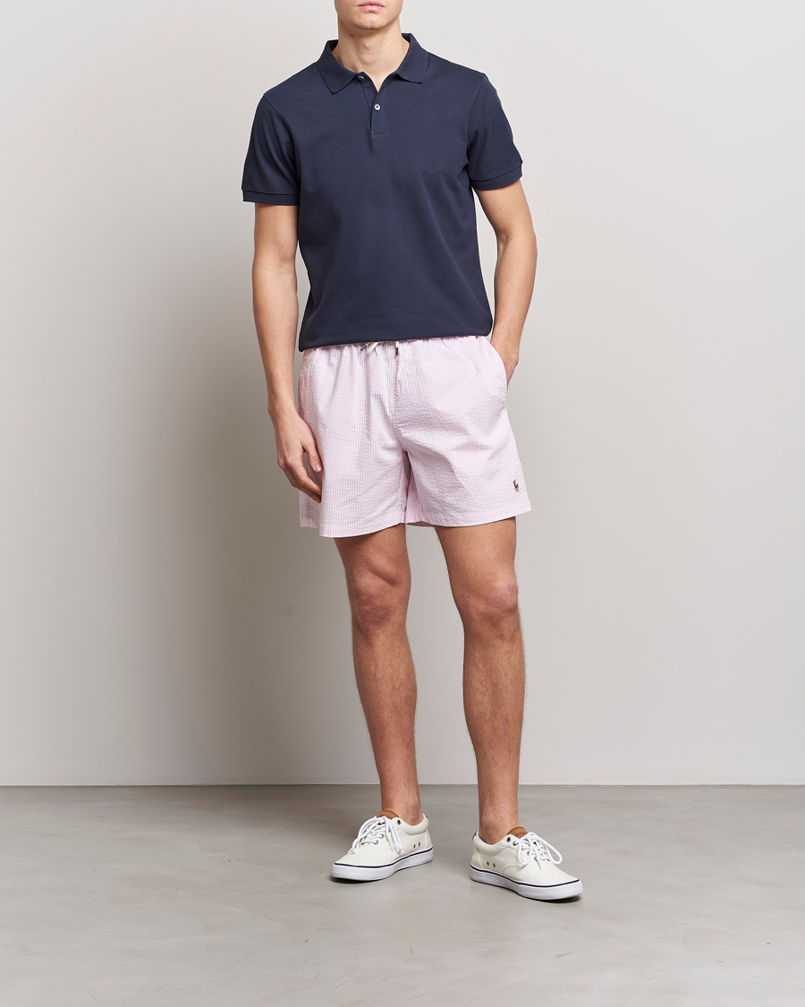 Herr | Badbyxor | Polo Ralph Lauren | Recyceled Traveler Boxer Seersucker Swimshorts Pink/White