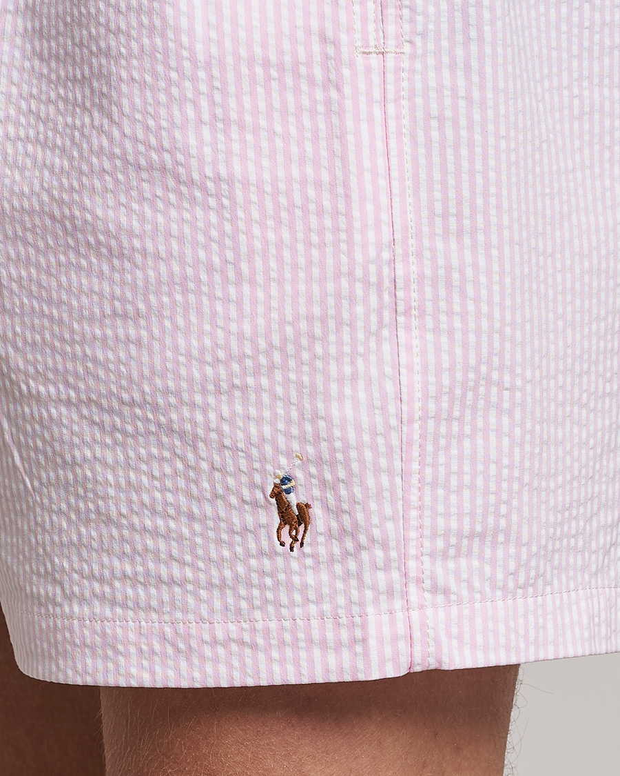 Herr | Badbyxor | Polo Ralph Lauren | Recyceled Traveler Boxer Seersucker Swimshorts Pink/White