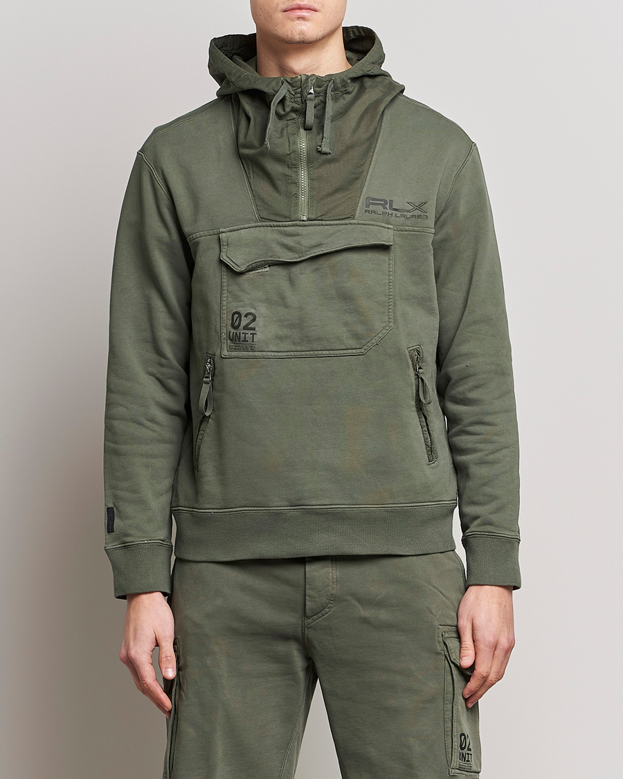 Herr | Tröjor | RLX Ralph Lauren | Terry Back Fleece Half Zip Hoodie Fossil Green