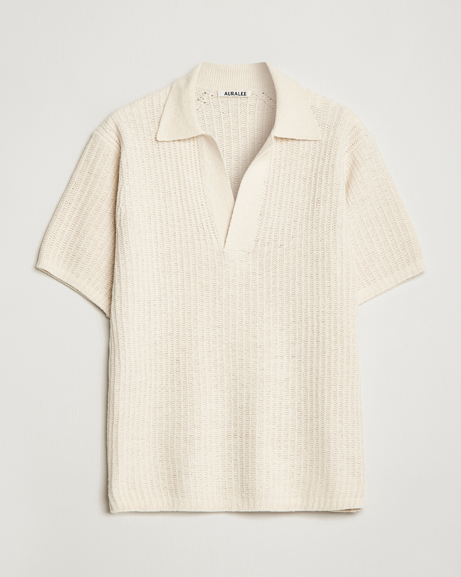 Herr | Pikéer | Auralee | Wool Rib Knit Skipper Polo Ecru