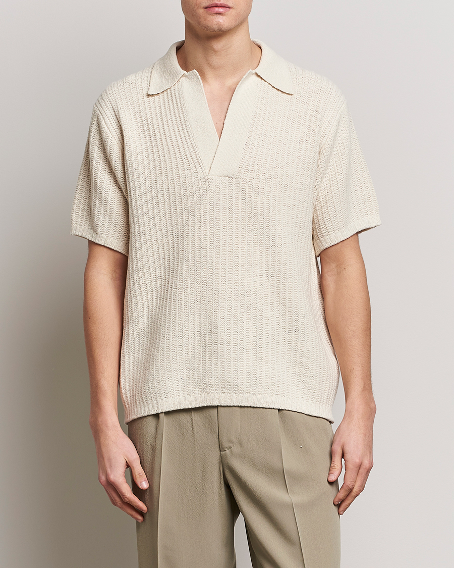 Herr | Pikéer | Auralee | Wool Rib Knit Skipper Polo Ecru