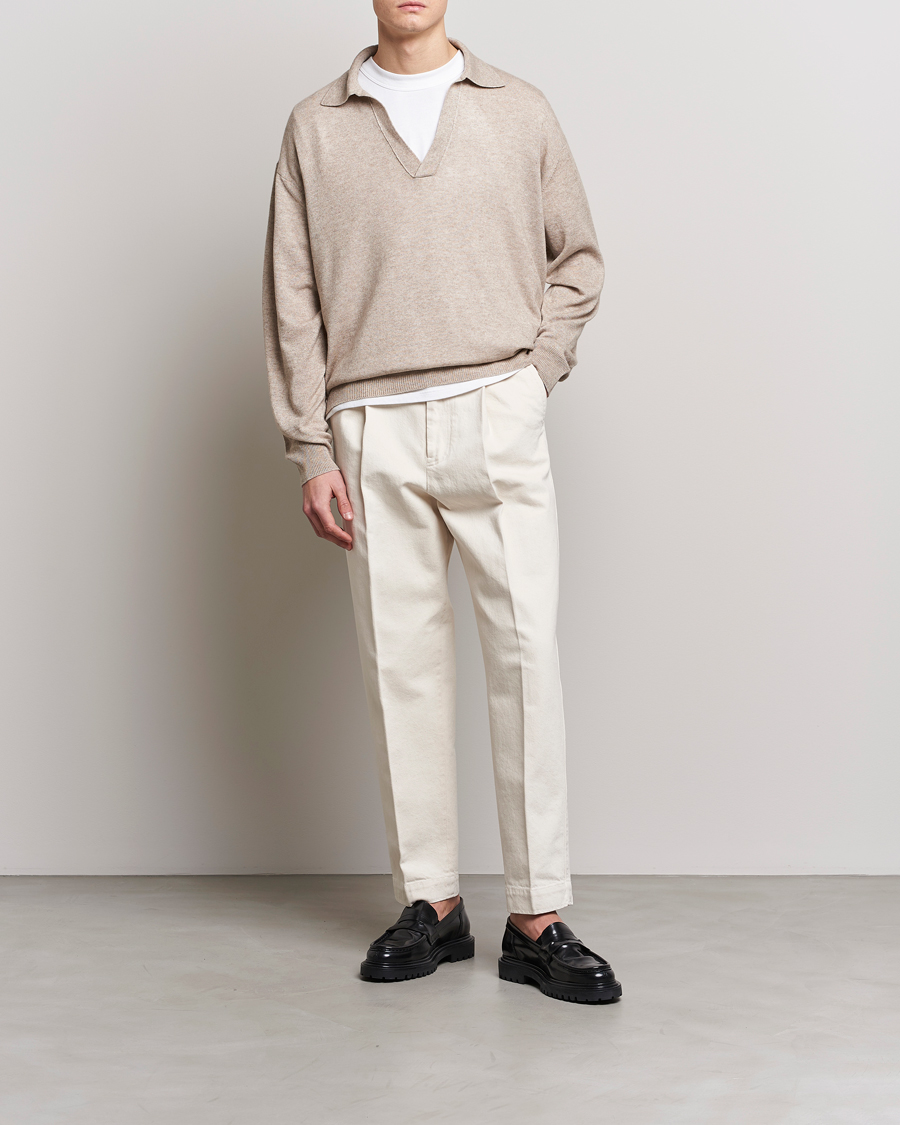 Herr | Tröjor | Auralee | Cashmere/Silk Skipper Polo Beige