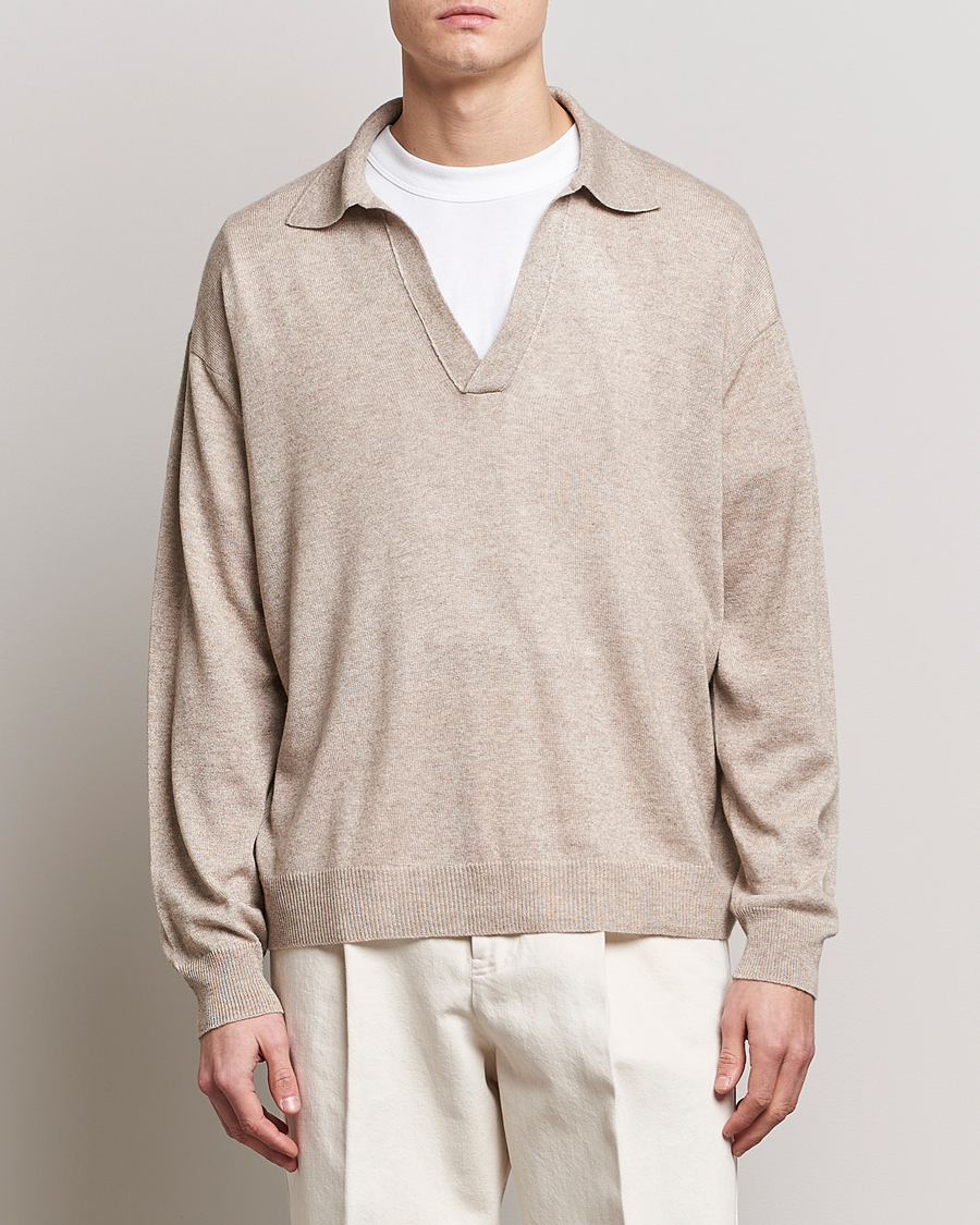 Herr | Tröjor | Auralee | Cashmere/Silk Skipper Polo Beige