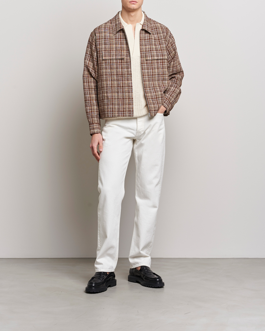 Herr | Jackor | Auralee | Linen/Silk Zip Blouson Brown Check