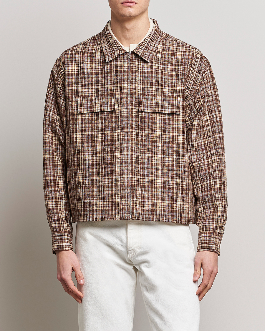 Herr | Jackor | Auralee | Linen/Silk Zip Blouson Brown Check