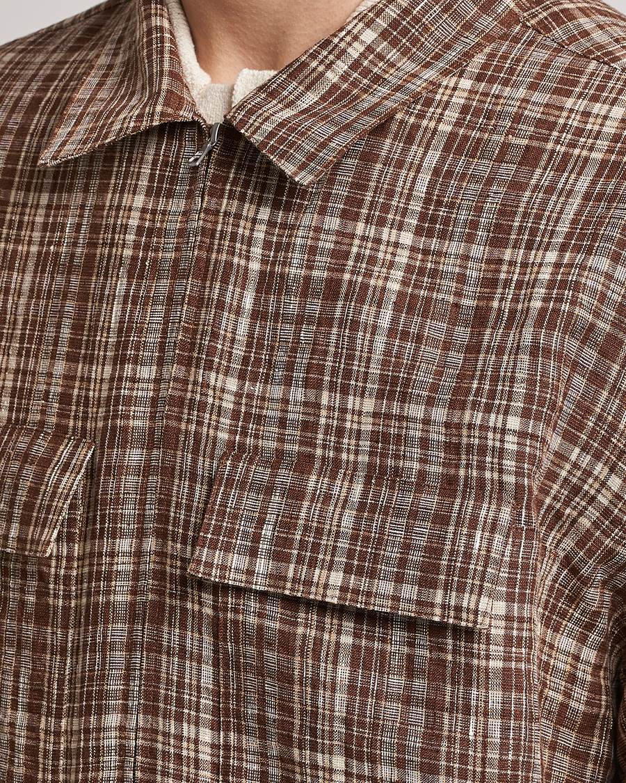 Herr | Jackor | Auralee | Linen/Silk Zip Blouson Brown Check
