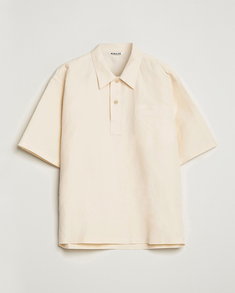 Herr | Skjortor | Auralee | Finx Linen Half Sleeved Shirt Ecru