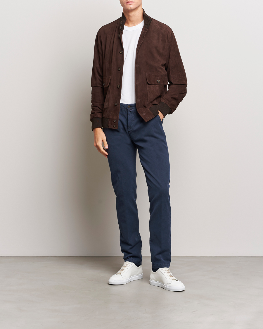 Herr | Byxor | Briglia 1949 | Slim Fit Diagonal Cotton Stretch Trousers Navy