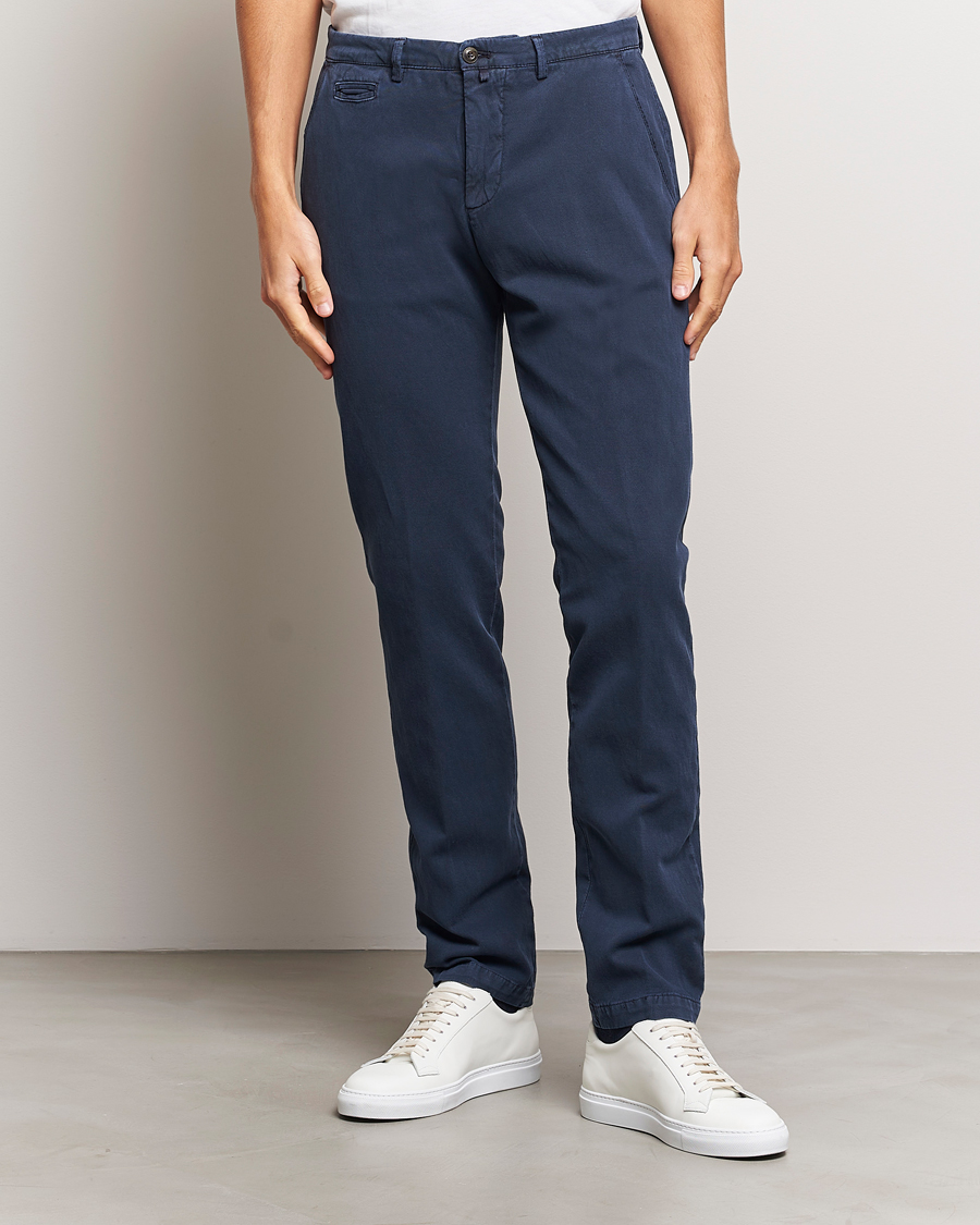 Herr | Linnebyxor | Briglia 1949 | Slim Fit Diagonal Cotton Stretch Trousers Navy
