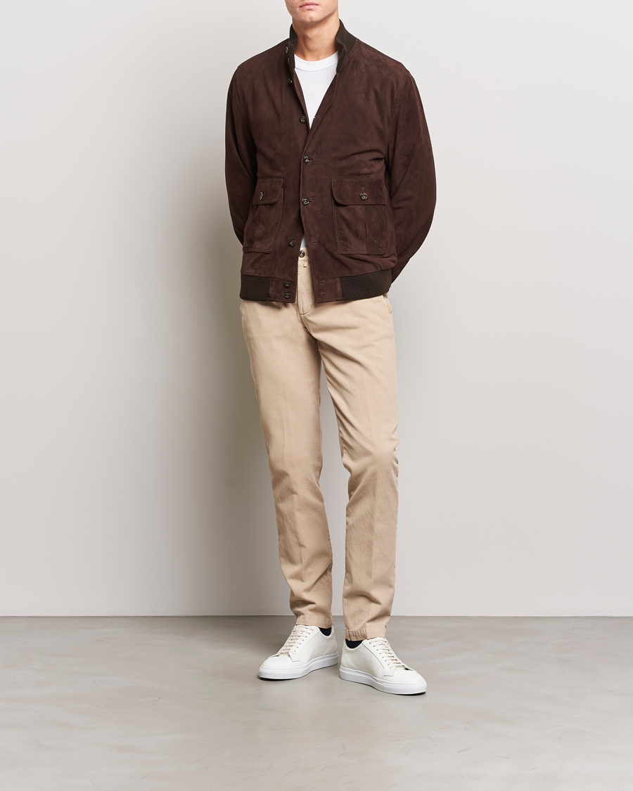 Herr | Byxor | Briglia 1949 | Slim Fit Diagonal Cotton Stretch Trousers Beige