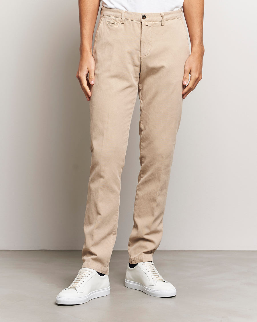 Herr | Linnebyxor | Briglia 1949 | Slim Fit Diagonal Cotton Stretch Trousers Beige