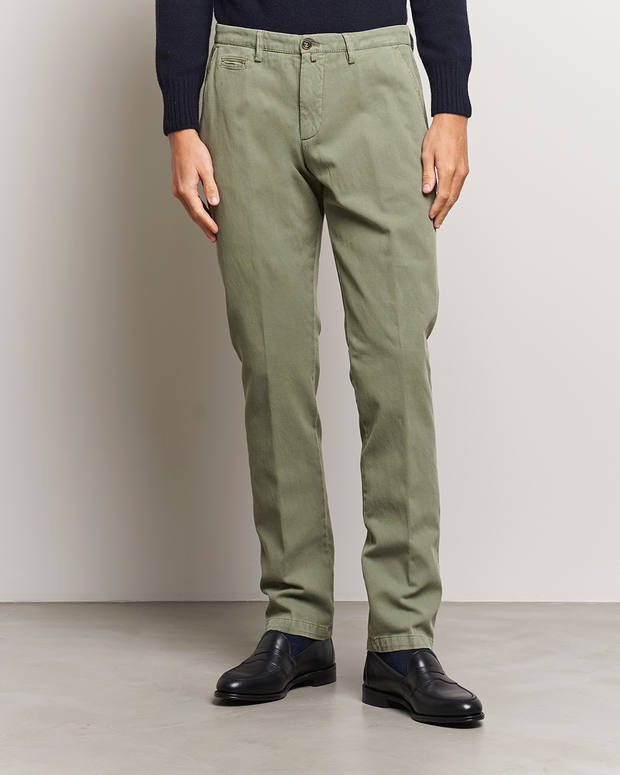 Herr | Avdelningar | Briglia 1949 | Slim Fit Diagonal Cotton Stretch Trousers Olive