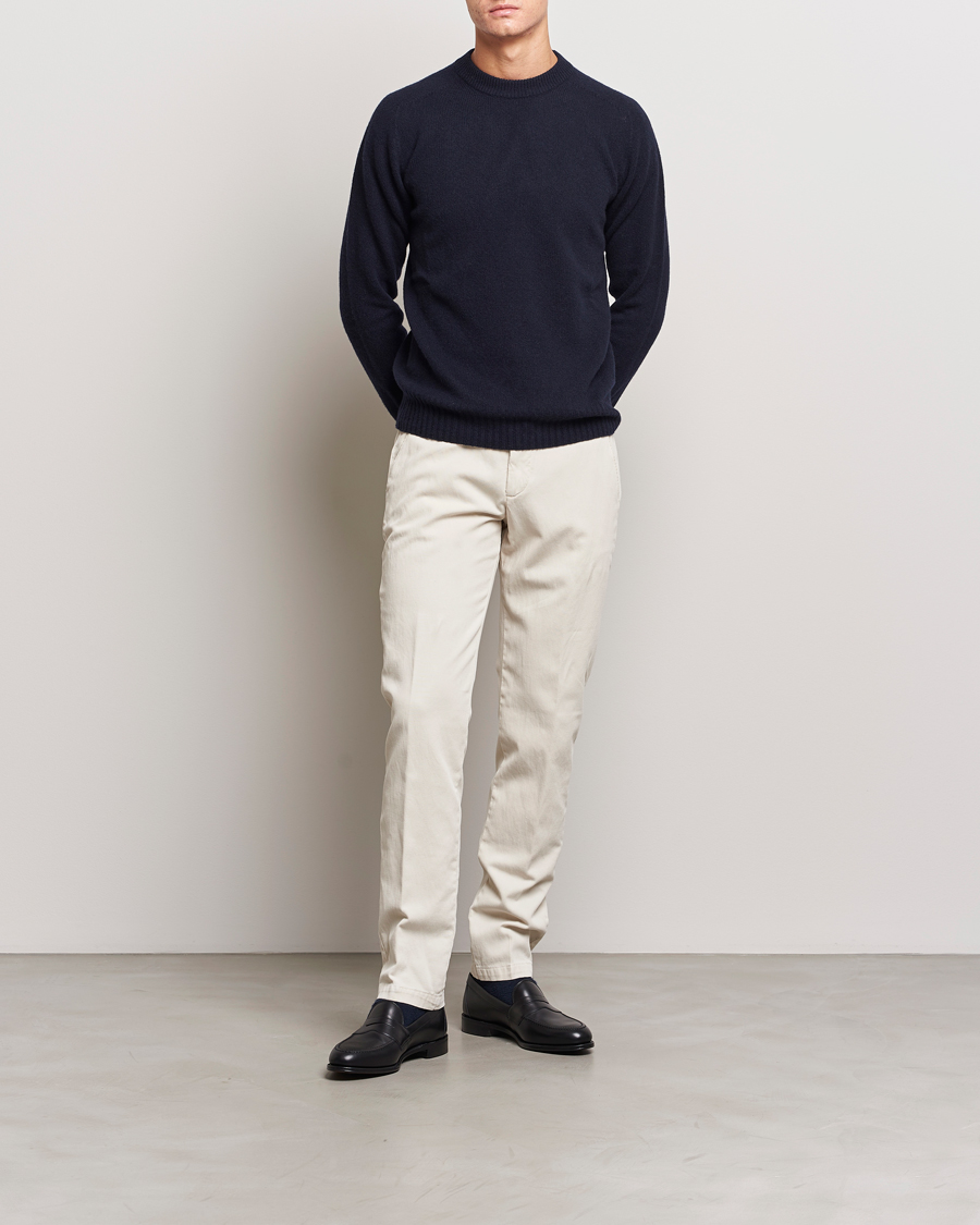 Herr | Byxor | Briglia 1949 | Slim Fit Diagonal Cotton Stretch Trousers Cream