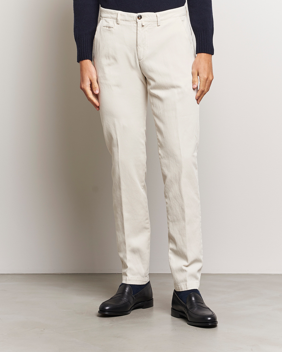 Herr | Byxor | Briglia 1949 | Slim Fit Diagonal Cotton Stretch Trousers Cream