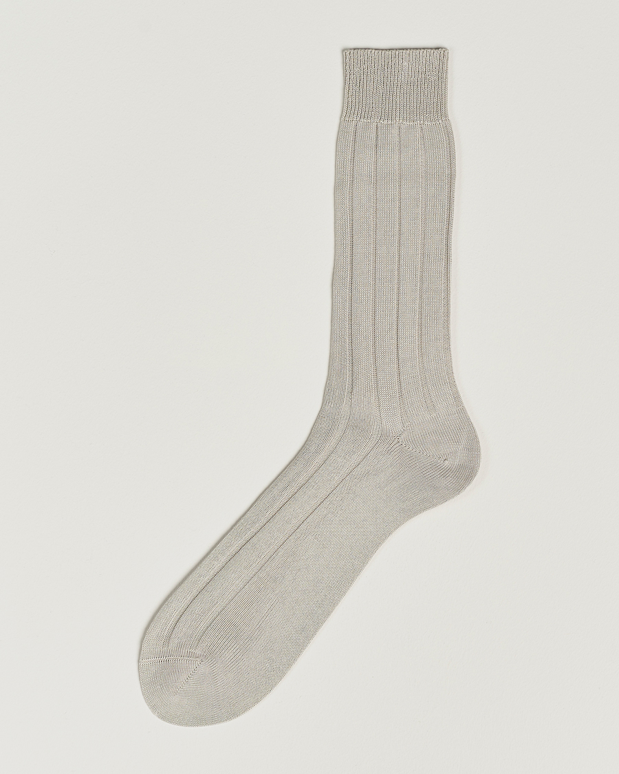 Herr | Strumpor | Bresciani | Wide Ribbed Cotton Socks Off White